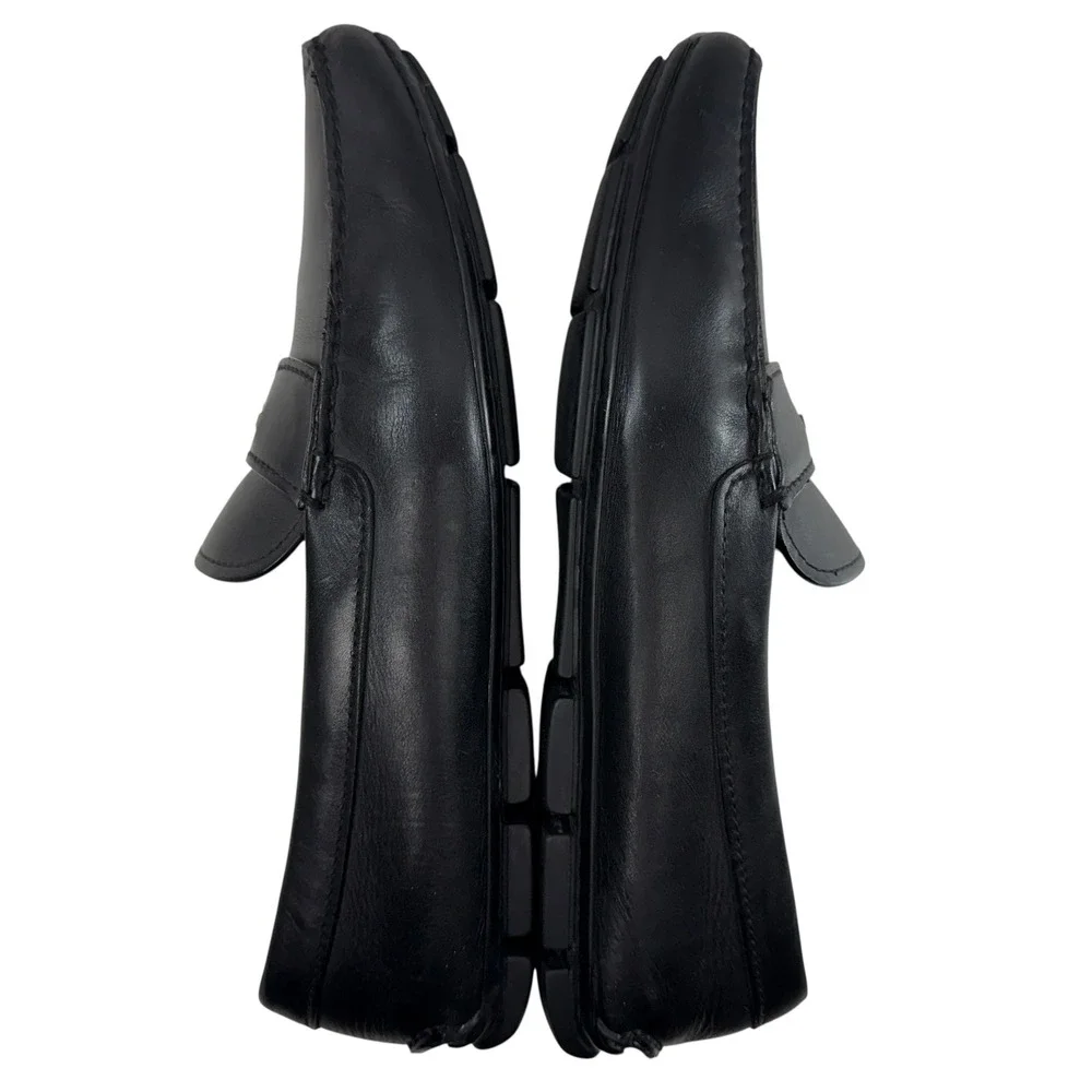 Prada Penny Loafers Driver Shoes Men's Size 8 Mens Black Leather Milano Logo - Picture 8 of 11